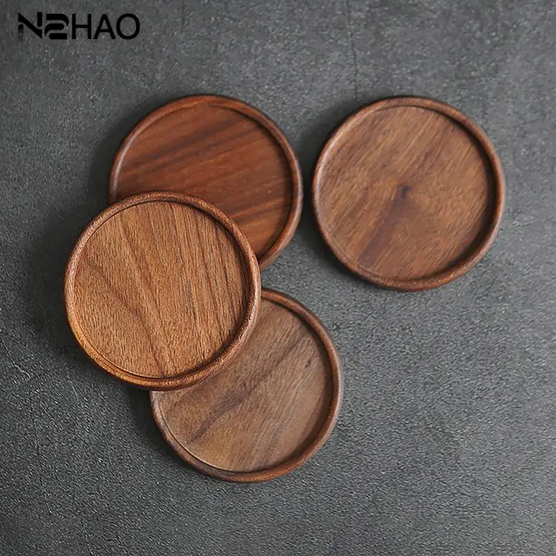 Black Walnut Coaster Japanese Round Tea Mat Heat-resistant Non-slip Coffee Wooden Cup Holder Home Decor