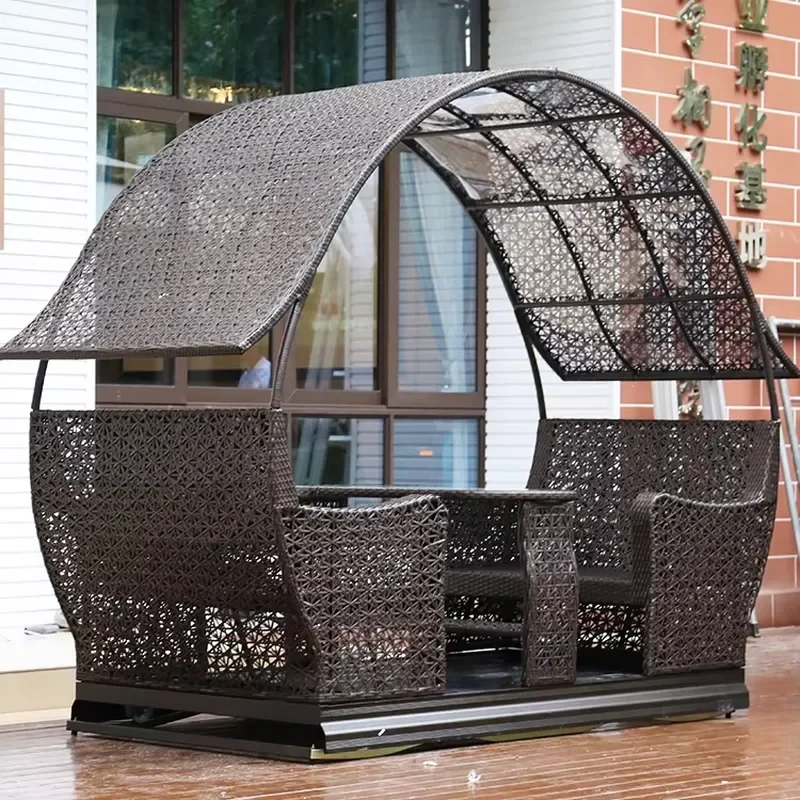 High Quality Durable Outdoor Rattan Sofa Bed Day Bed Wicker Sun Lounger for Villa Hotel Courtyard