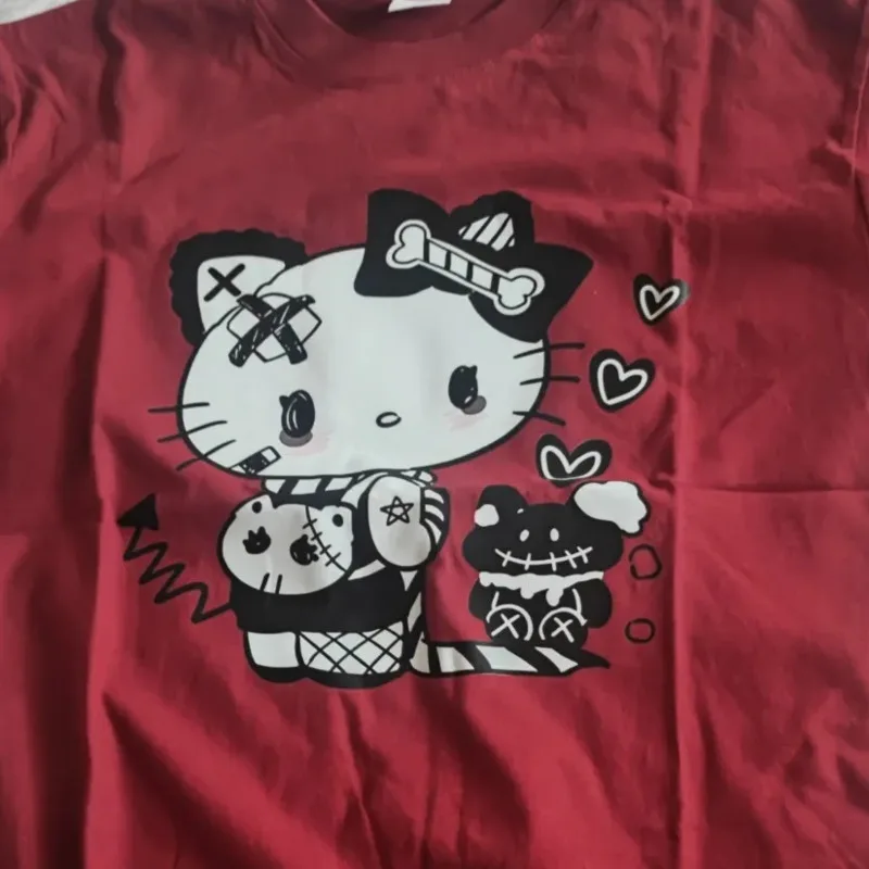 New Y2k Sanrio Hello Kitty T-shirt Women Halloween Chrismas Short Sleeve Top Korean Fashion Summer Cute Tee Casual Loose Clothes