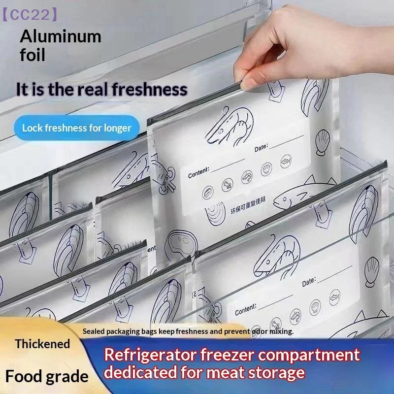 50 Pcs Reusable Aluminum Foil Food Storage Bags Leakproof Seal Writable Label Perfect For Freezing Meat Fridge Organization