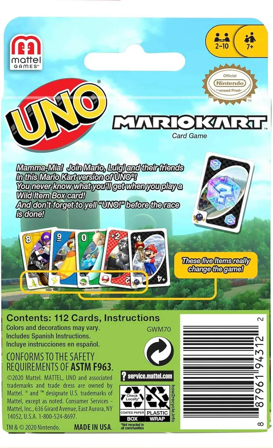 UNO Mario Kart Card Game with 112 Cards & Instructions for Players Ages 7 Years & Older For Kid Family and Adult Game Night