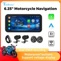 Portátil 6,25 pulgadas IP67 impermeable motocicleta GPS navegación inalámbrica Carplay Android Auto DVR unidad grabadora Moto Monitor WIFI