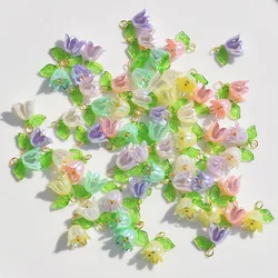 Dijes de flores coloridas mezcladas, cuentas de lirio del valle, perlas para bolso, pendiente, collar, llavero, fabricación de joyas, 10 unidades por lote