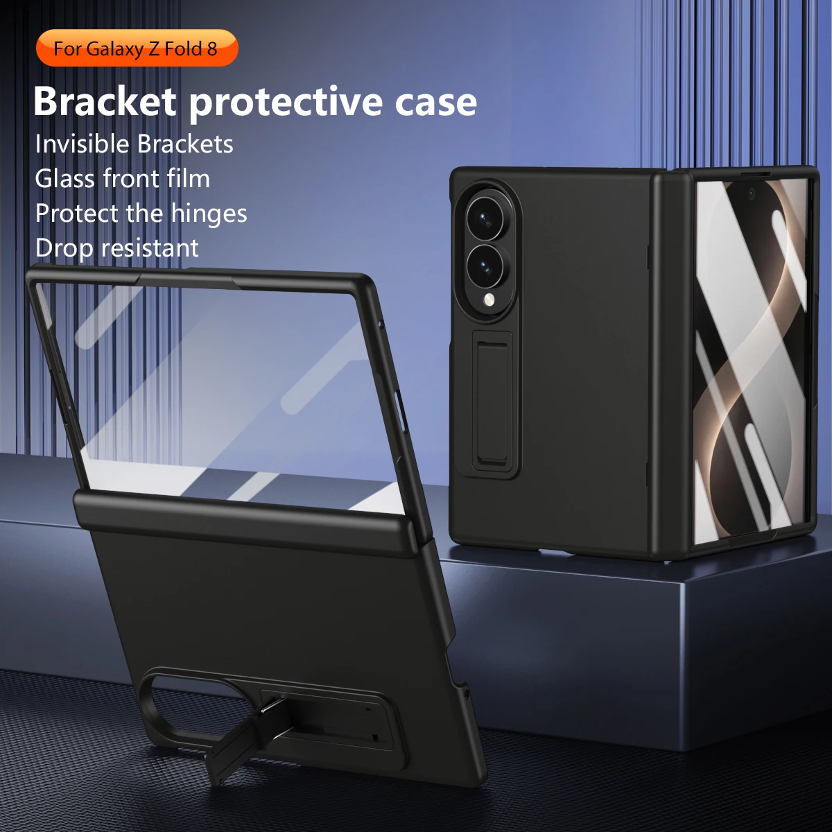 Geeignet pour Samsung Galaxy Z Fold8 Flaggschiff-Falttelefonhülle avec Ständer, Displayschutz aus gehärtetem Glas, Schutz pour das zentrale Scharnier.