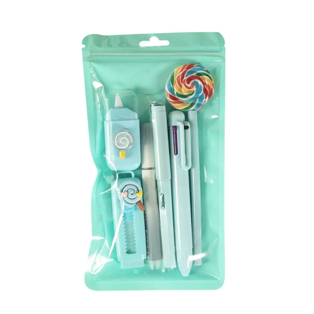 

INS Набор канцелярских принадлежностей 6-в-1 Набор конфетного дизайна Шариковая ручка Портативный двухтактный ластик Школьный приз