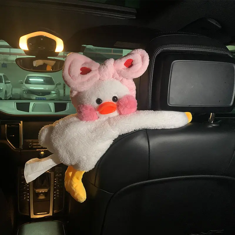 Car Accessories  Plush Little Duck Car Tissue Holder Auto Back Seat Napkin Box Cover Cute Cartoon Tissue Box for Car Little Duck