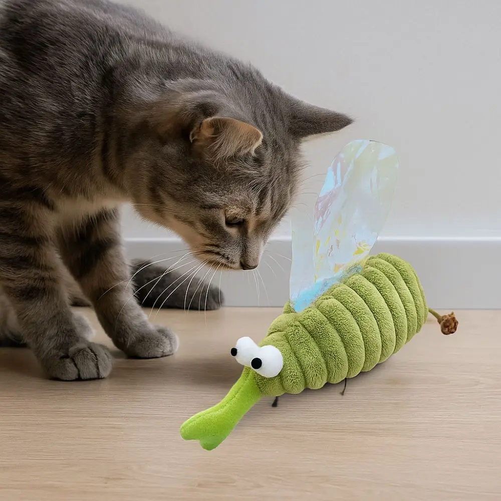

Green Fluffy Pet Cat Toys Bite Resistant Simulated Mosquito Interactive Cat Toys Soft Cat Plush Toys Teeth Cleaning