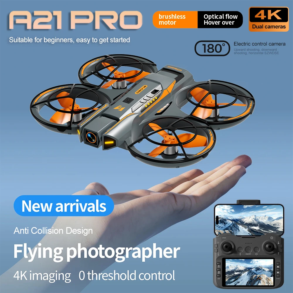 A21 Pro Screen Mini Drone with 180° Electric Adjustable 4K HD Camera WiFi Flow Drones Brushless Obstacle Avoidance Rc Quadcopter