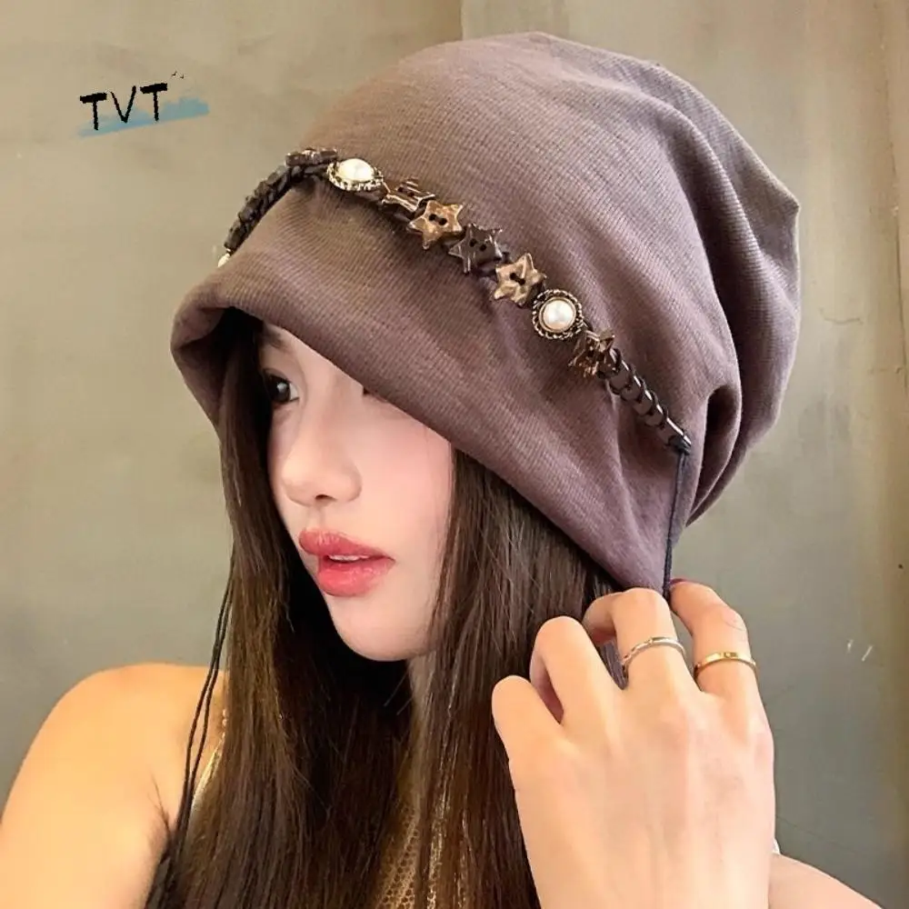 

Retro Vintage Y2k Baggy Cap Ethnic Style Star Fringed Beanies Cap Versatile Boho Pullover Hats Streetwear