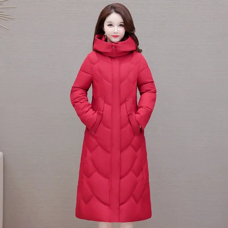 Nuovo Parka invernale Giacca da donna in cotone con cappuccio Giacca lunga imbottita in cotone spesso Cappotto Cappotto da neve di base femminile Abiti per la madre