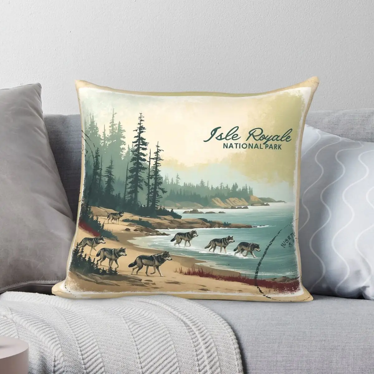 Isle Royale National Park Square Pillowcase Polyester Linen Velvet Pattern Decorative Sofa Seater Cushion Cover Wholesale 18