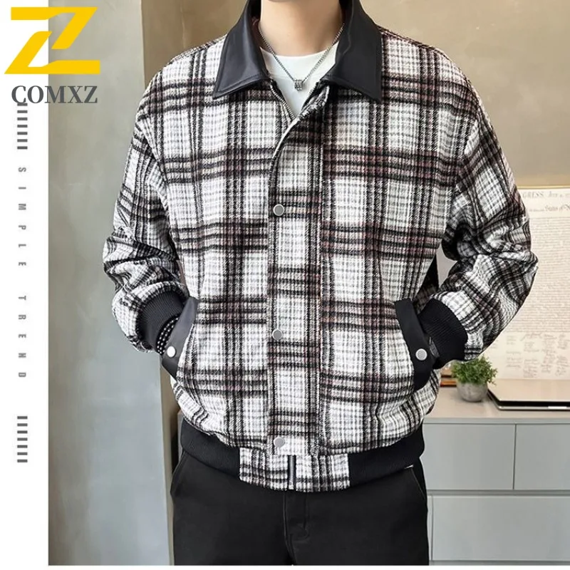 

COMXZ Men Jacket Print Single Breasted Design Riding Lightweight Jackets SingleTurndown Collar Comfort Autumn Windbreaker