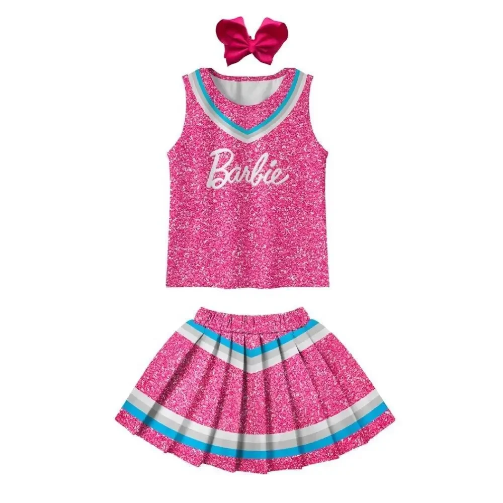 Kawaii MINISO Barbie Anime Cute Child Stage Costumes Girl Cos Clothing Sweet Pink Cheerleading Uniforms Christmas Gift New