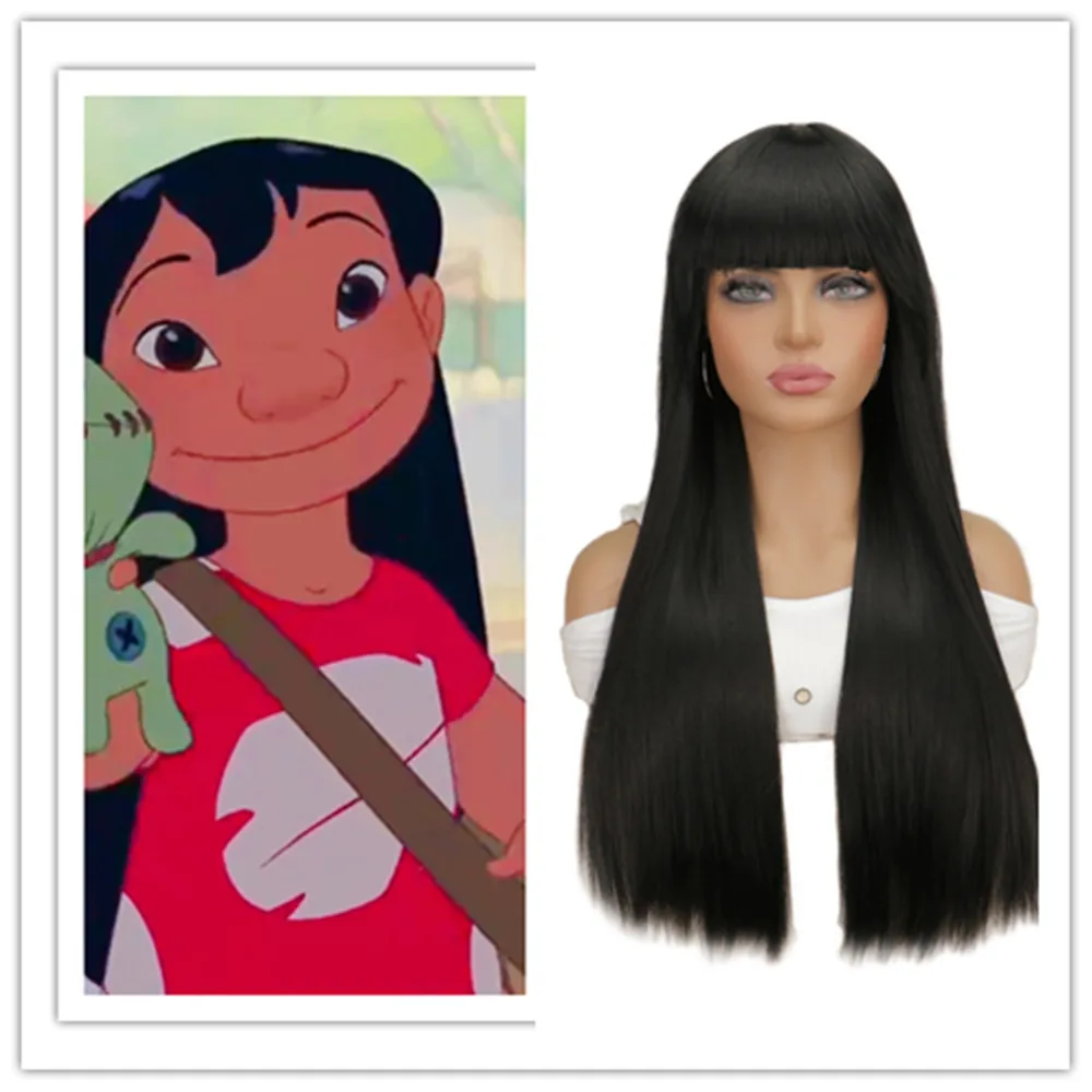 

Anime Wig for Cosplay Black Costume Wig Halloween Synthetic Long Straight Wigs Hair Anime Lilo Pelekai Party Wigs