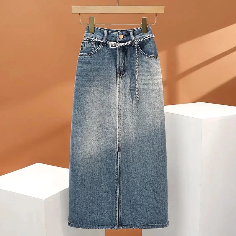 2023 Spring and Summer New Slim Vintage Denim Skirt Women\'s High Waist Design Sense Casual Long A-line Skirt Female Clothing