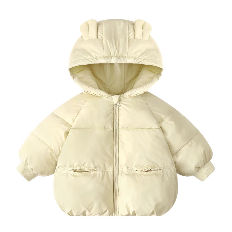 Winter Warm Baby Girls Jacket Autumn Solid Color Thick Hooded Zipper Coats For 2 3 4 5 6 Years Boys Casual Down Cotton Outerwear