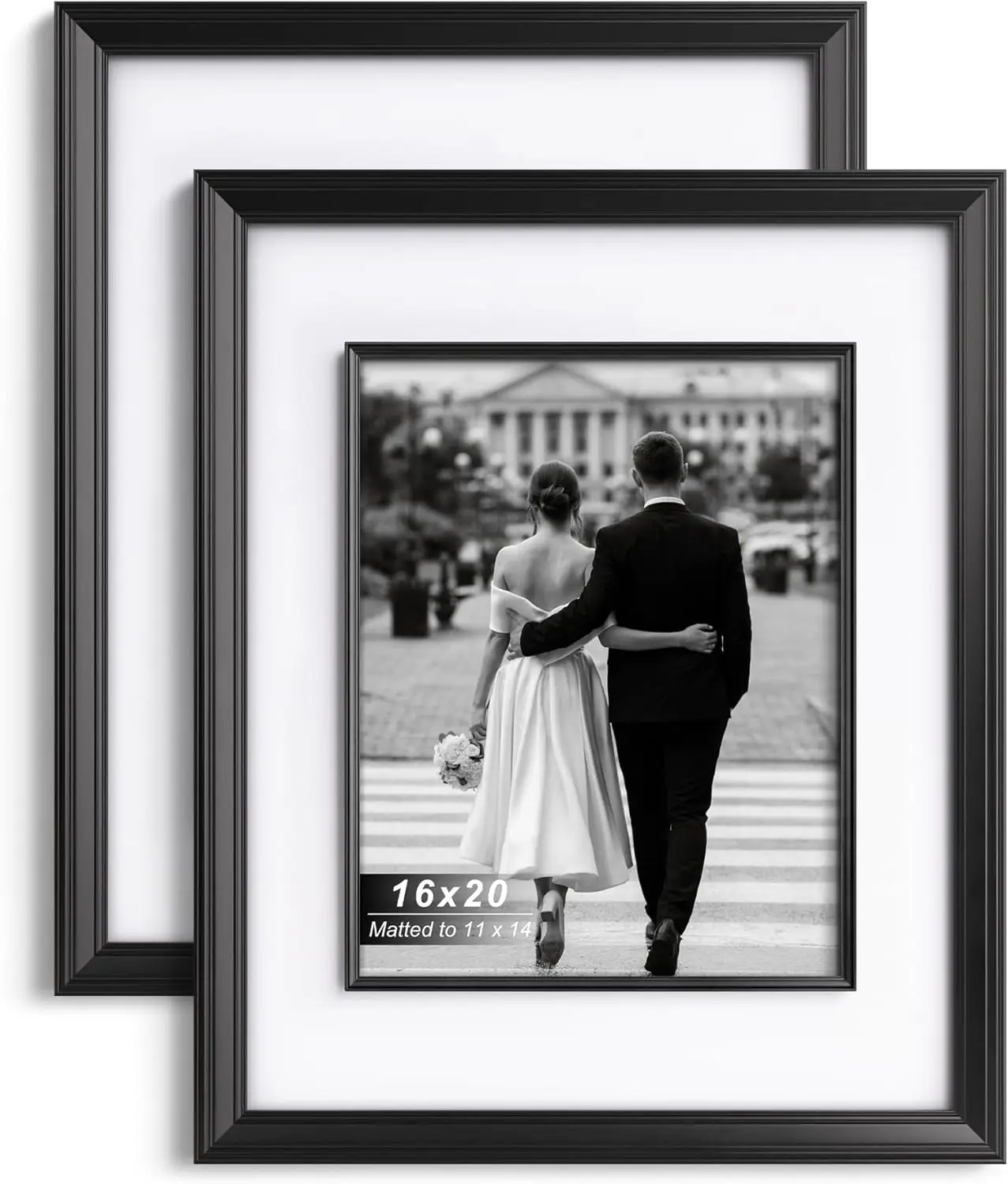 

16x20 Black Picture Frame with Decorative Inner Frame & Tempered Glass, Display 11x14 Photos with Mat on Wall - Portrait or