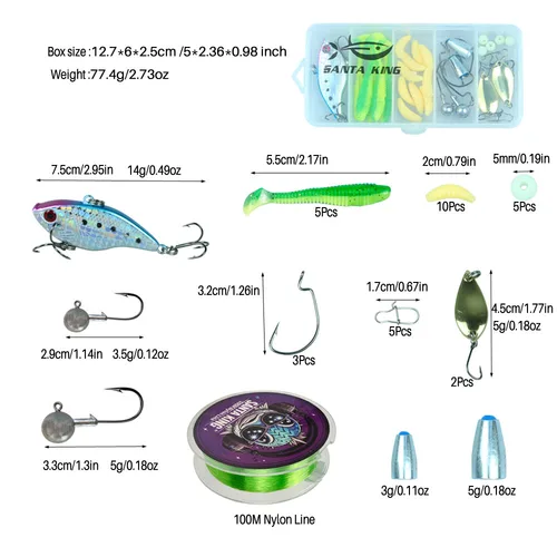 Imagen 2 del producto Caña de pescar y carrete de 1,8 m y 2,1 M, juego de señuelos, caña de pescar telescópica de fibra de carbono 5,2: 1BB, carrete giratorio para agua dulce y salada