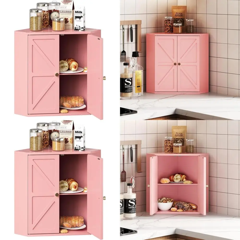 

Large Double Layer Bamboo Bread Storage Box Organizer for Kitchen Counter, Pink