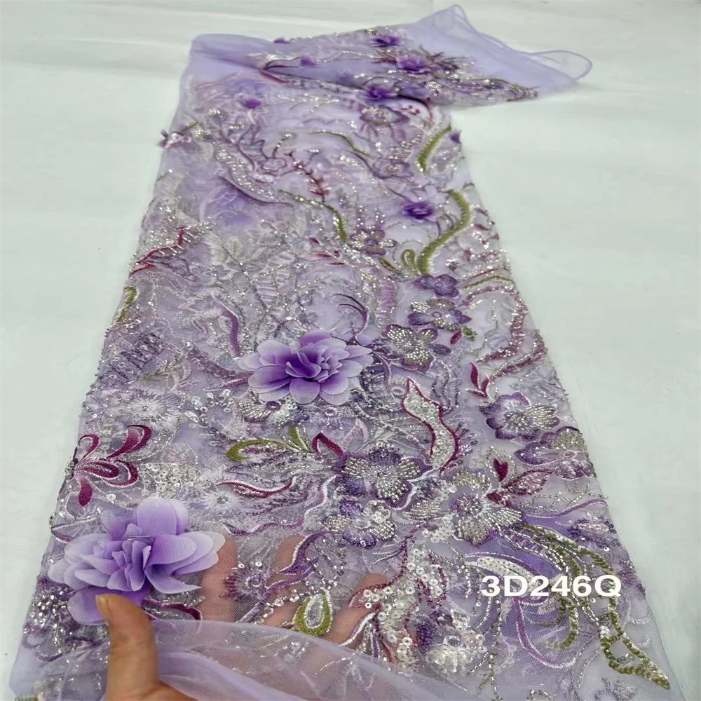 2024 ultimo tessuto di pizzo fiore africano 3D ricamo tessuto di pizzo francese con paillettes in rilievo lacci di Tulle nigeriano per abito da festa