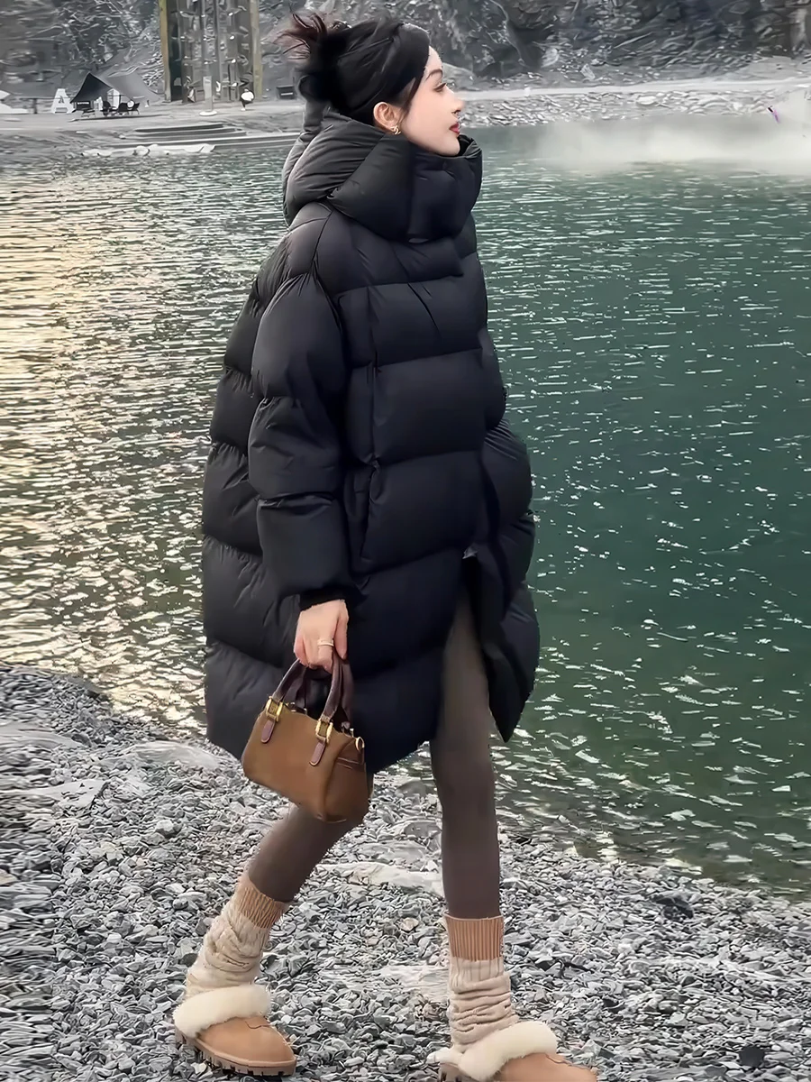 Suelto de mujer Bla de longitud media con capucha 90% blanco Du down Puffer Jaet cálido Casual Sle prendas de vestir exteriores de invierno abrigo de pan