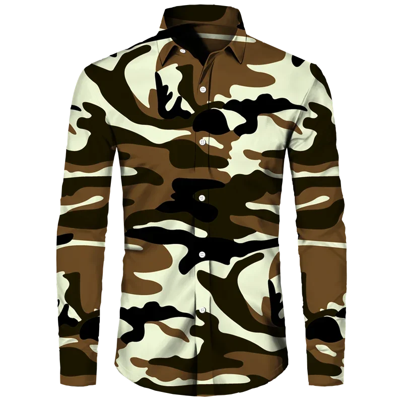 Newest Spring Autumn Men\'s Shirt Camouflage 3D Printed Long Sleeve Tops Casual Turn-down Collar Button Shirt Men Women T-shirt