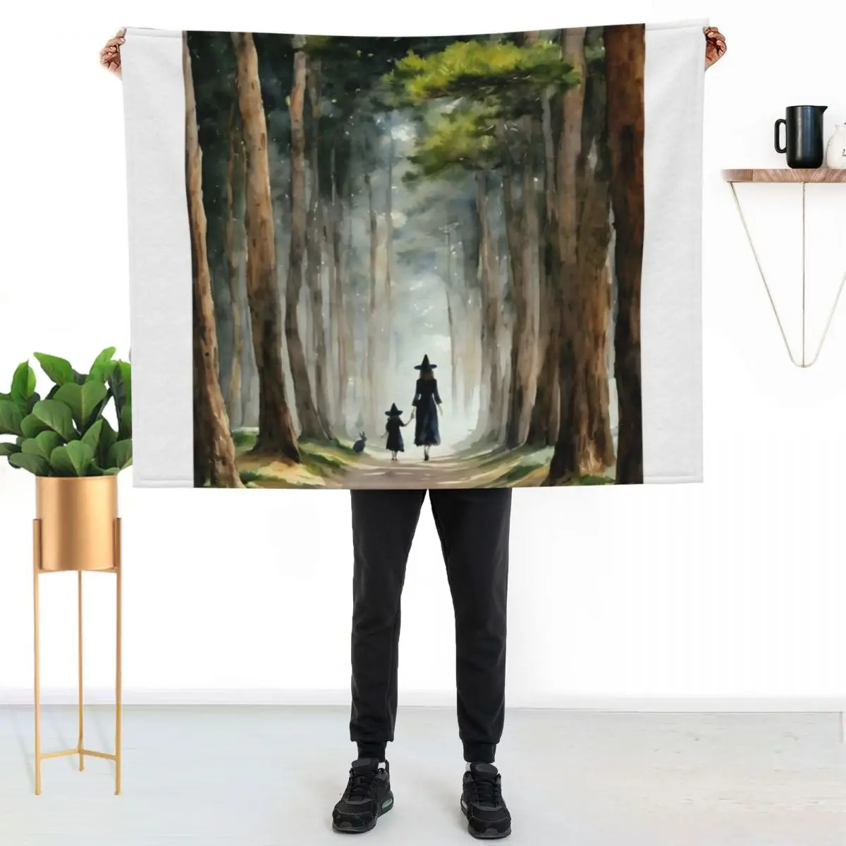 Daughter ~ Witchy Art Print of Mother and Child Witch ~ Witches Pagan Parents Throw Blanket
