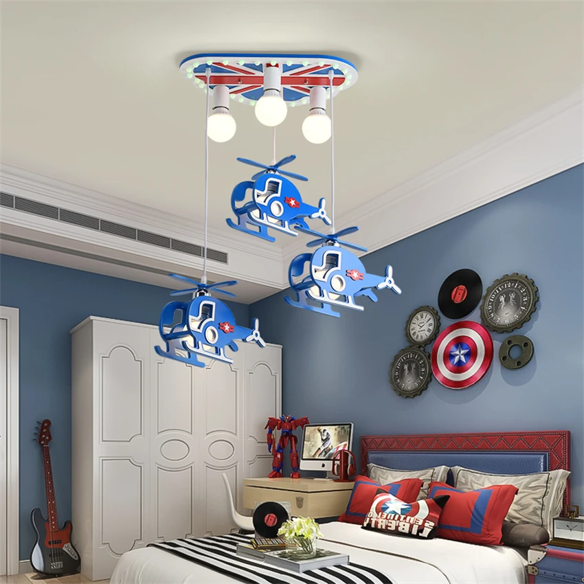 Blue helicopter E27 bulb pendant lighst kids room lamp airplane light cartoon bedroom room lamp LED energy-saving ceiling light image 2