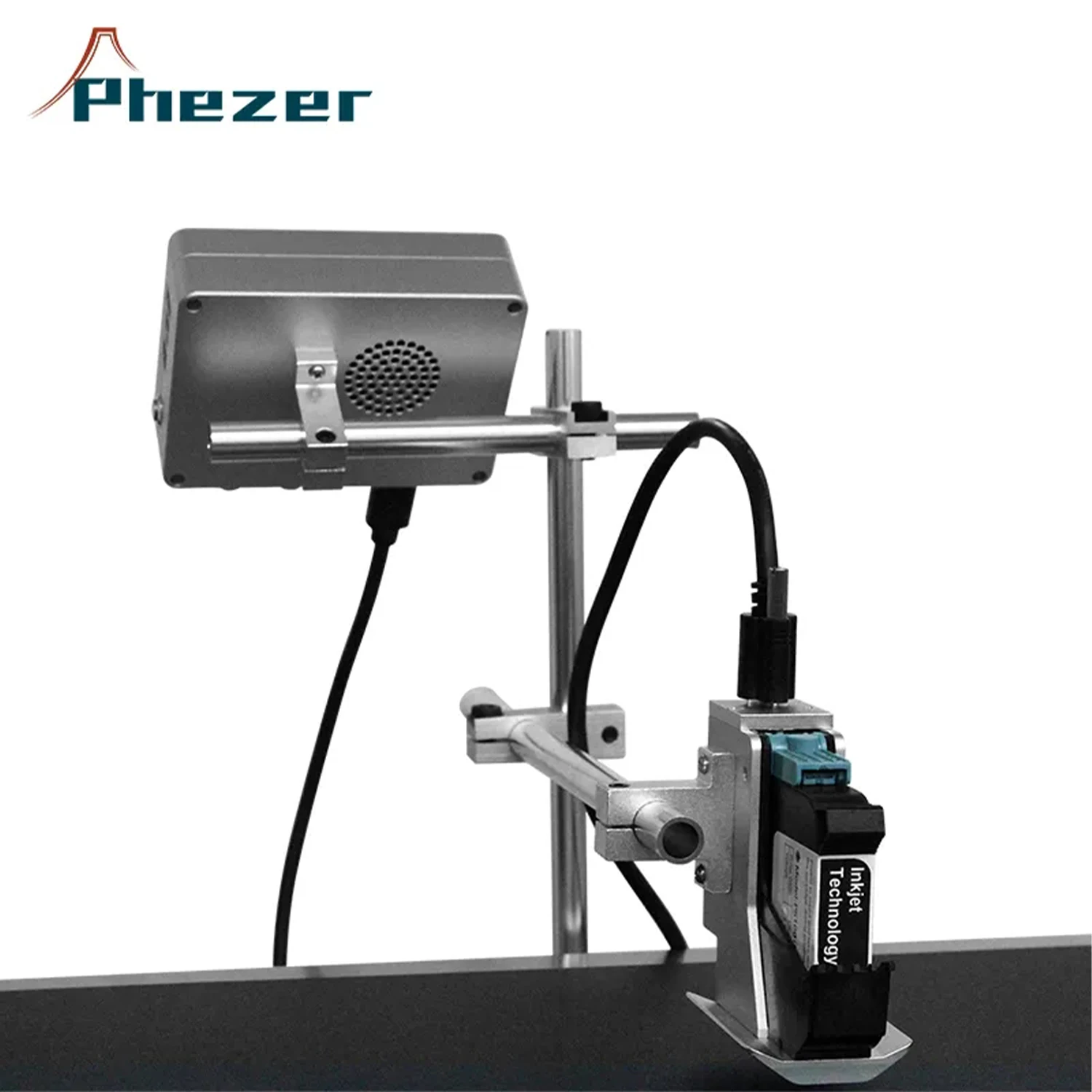 Phezer QR 바 배치 코드 날짜 번호 로고 만료 날짜 라벨 프린터, TIJ 12.7/25.4mm PX1 온라인 잉크젯 프린터, 열 컴퓨터