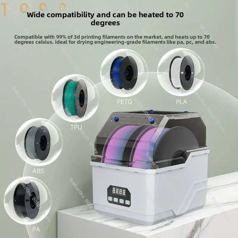 3D Printer Filament Dryer Box, 360° Hot‑Air Circulation Heating, Dual‑Spool Filament Drying Storage Container