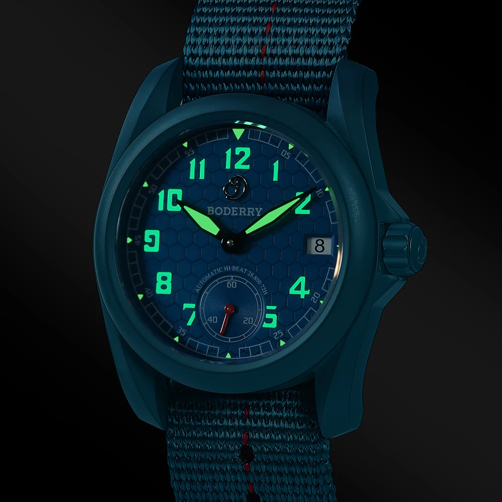 BODERRY ساعة أوتوماتيكية للرجال 40 مللي متر الطيار الميكانيكية ساعة اليد التيتانيوم 10ATM مقاوم للماء الياقوت مضيئة HZ8240 #5
