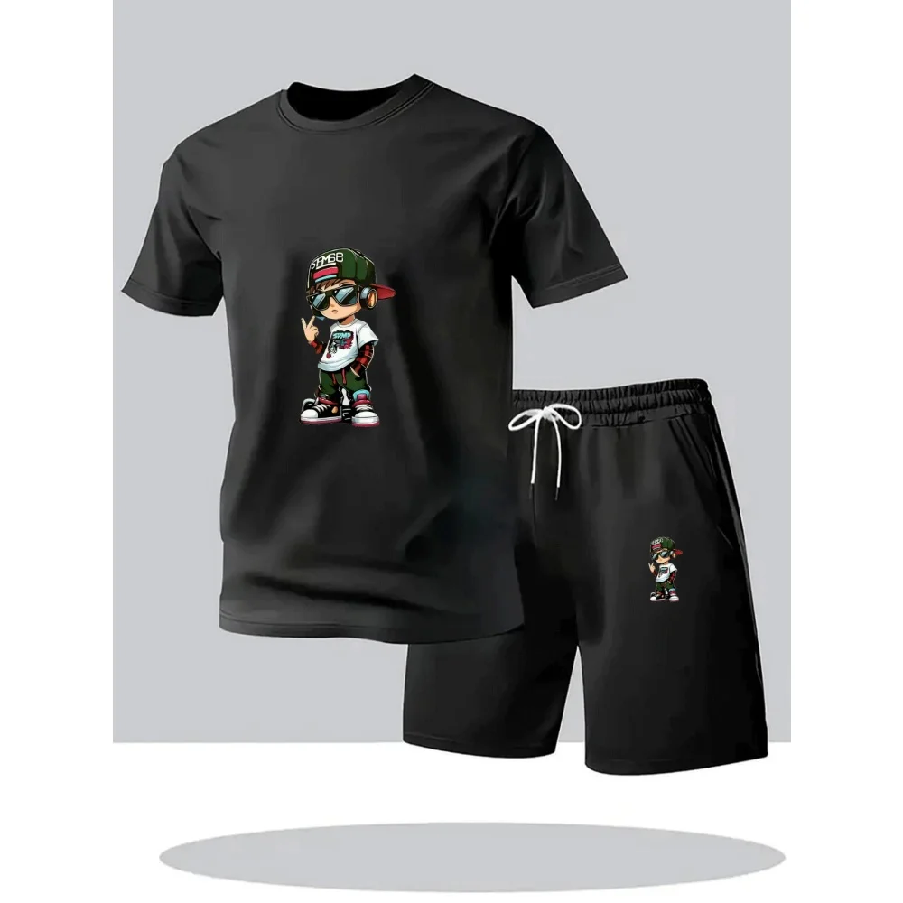 Hot Sale Summer Men's Short Sleeve T-Shirt + Shorts Set Breathable Quick Dry Casual Sports Suit Round Neck Fitness Home Outdoor view 5
