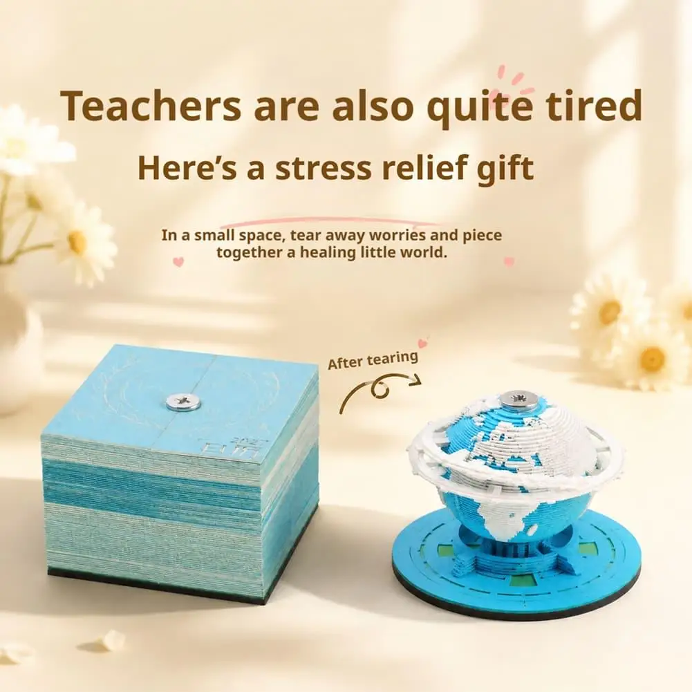 2027 3D Earth Tear-Off Calendar Paper Sculpture Stress Relief Desktop Ornament Creative Gift for Students Teachers Desk Decor