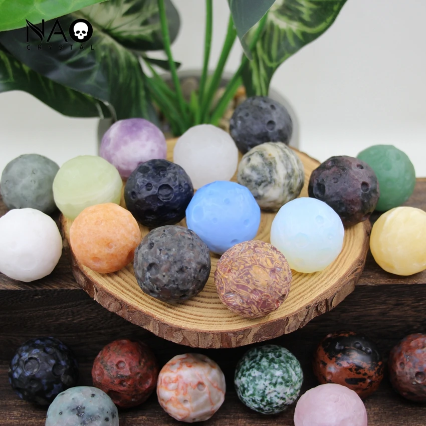 30mm Reiki Crystal Crater Moon Globe Ball Natural Gems Planet Sphere Home Decor Healing Chakra Energy Quartz Mineral Specimen