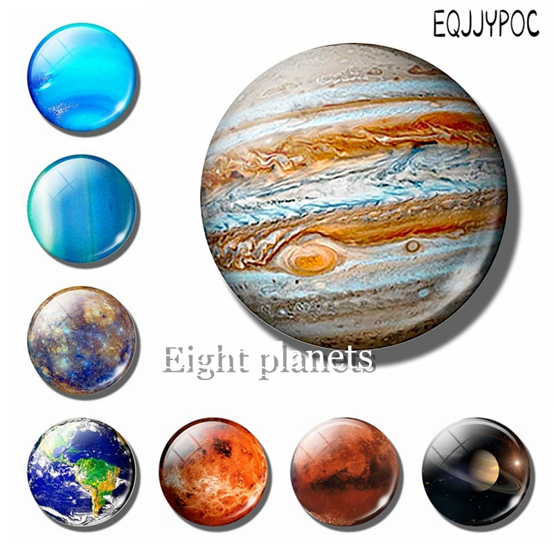 Luminous Jupiter Planet 30MM Fridge Magnet Eight Planets Glass Cabochon Note Holder Magnetic Refrigerator Stickers Home Decorati