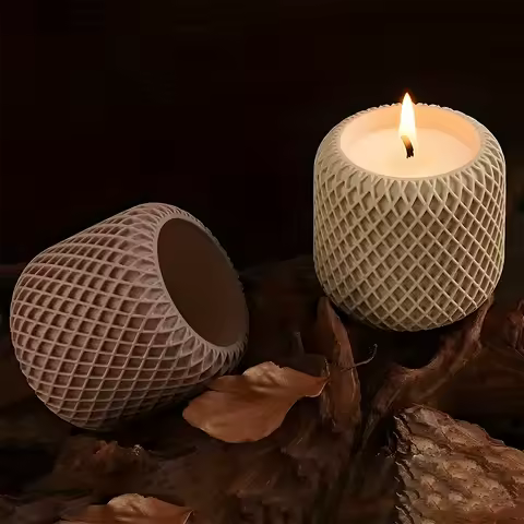 DIY Cylindrical Grid Texture Silicone Candle Cup Mold Succulent Potted Concrete Gypsum Mold Storage Box Resin Drip Mold