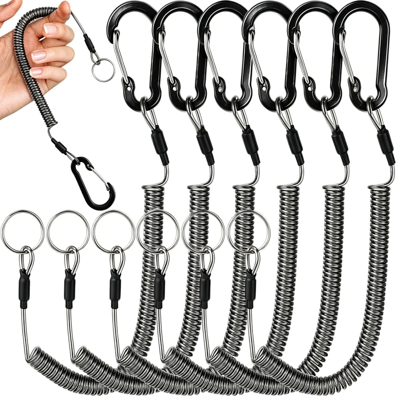 10/1pcs Retractable Keychains Anti-lost Rope with Keyring Carabiner Theftproof Coiled Spring Fishing Pliers Safety Lanyard Tools