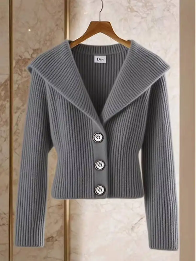 

Korean Sle Knitted Long Sve Open Cardigan Women's Autumn High Faion Trendy Commute Slimming Top NUMEN BUTTON