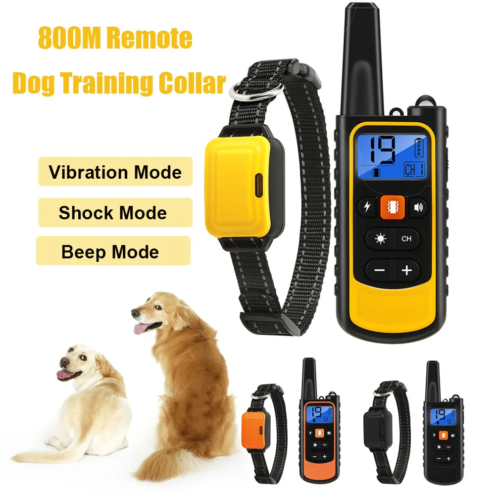 

800M Remote Intelligent Anti Barking Dog Training Collar Electronic Pet Dog Trainer Rechargeable Vibration Shock Collar For Dogs
