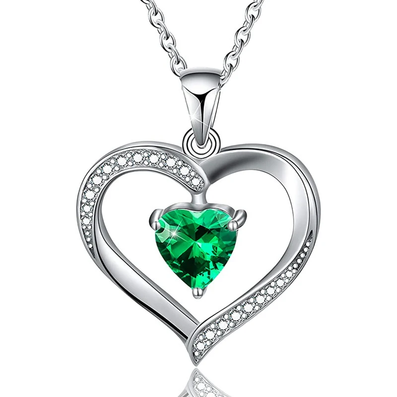 Huitan Grüne Herz-Kubikzirkonia-Liebes-Halskette für Frauen, Hochzeit, Jahrestag, Party, elegante weibliche Halsketten, Statement-Schmuck