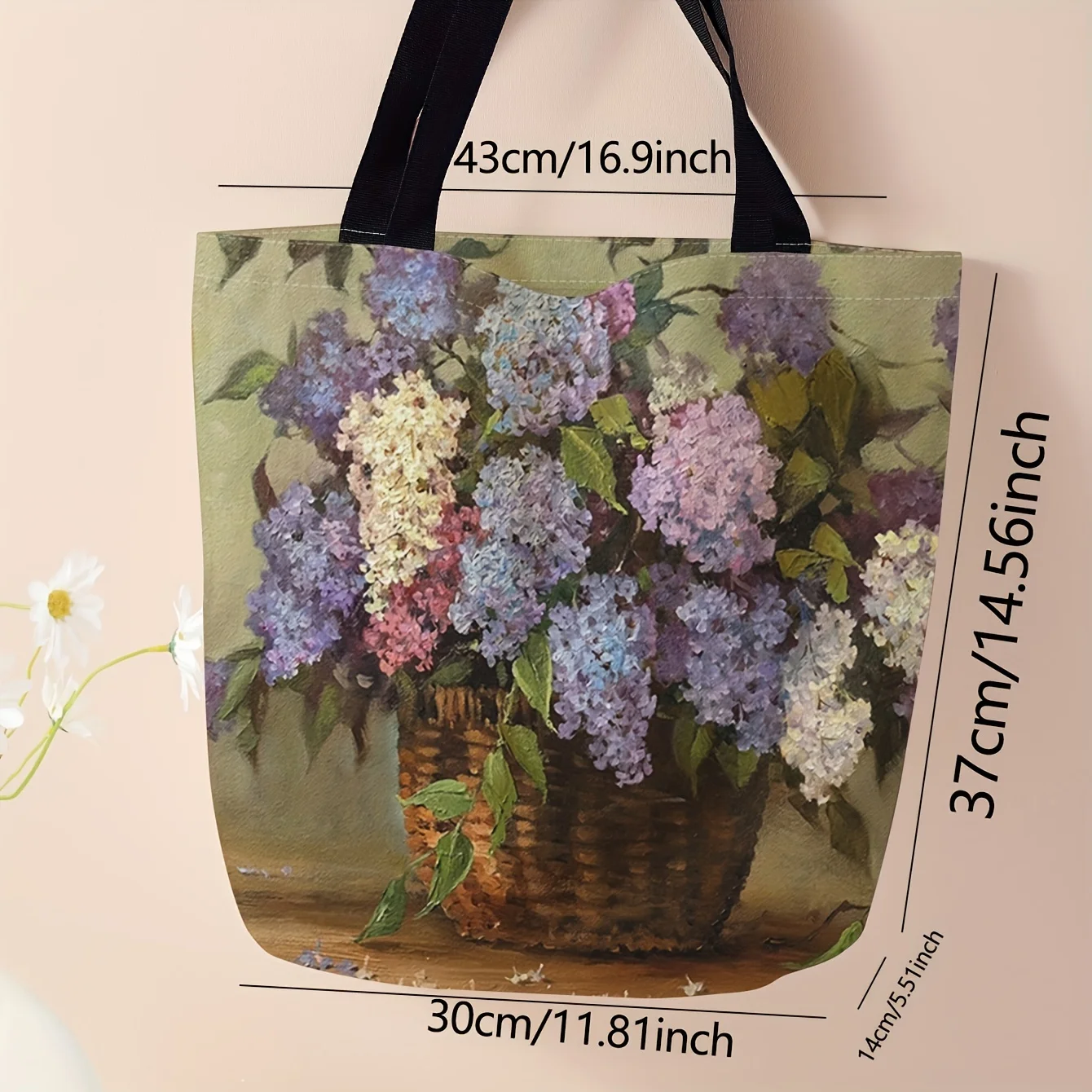 Flower printed tote bag, reusable fashionable backpack, multifunctional handbag, printed canvas shopping bag