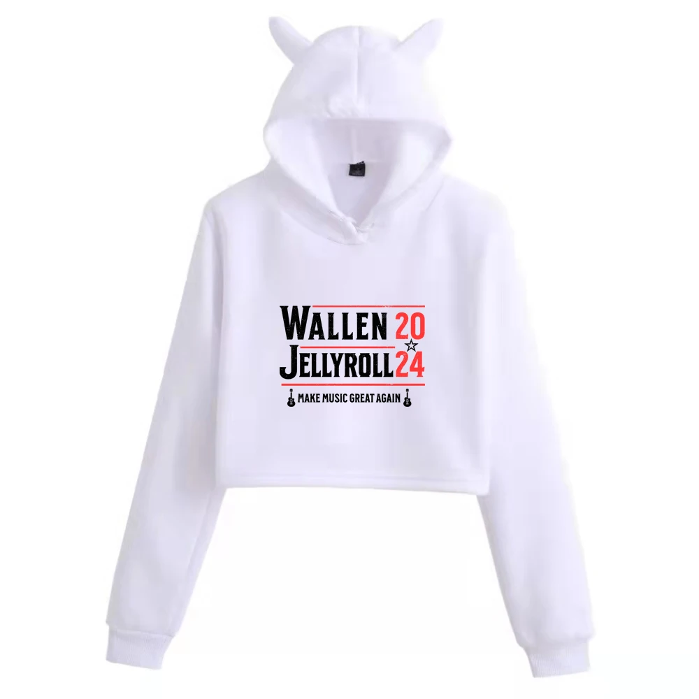 Wallen JellyRoll Make Music Great Again 2024 Girls Fashion Printing Long Sleeve Music Fans Gift Sweatshirt Cat Ears Hoodie