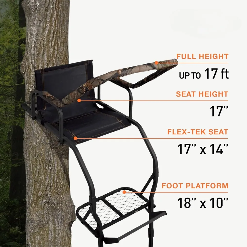 Big Game Warrior Escalera de caza de ciervos para 1 persona Soporte para árbol de escalada con asiento Flex-Tek, 17'