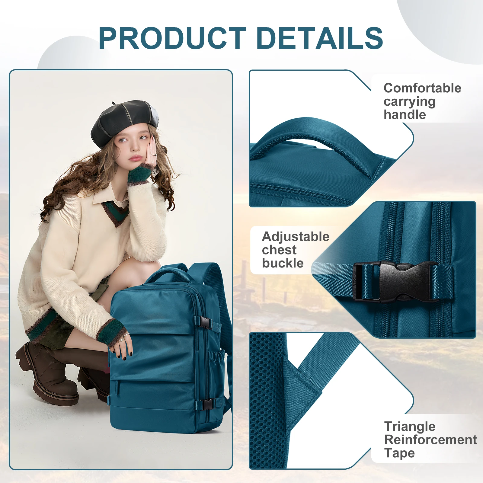 المقصورة على ظهره 40x30x20 طائرة حقيبة السفر النساء الرجال على ظهره، حقيبة كمبيوتر محمول حقيبة الكتب مقاوم للماء مقصورة الأحذية على ظهره