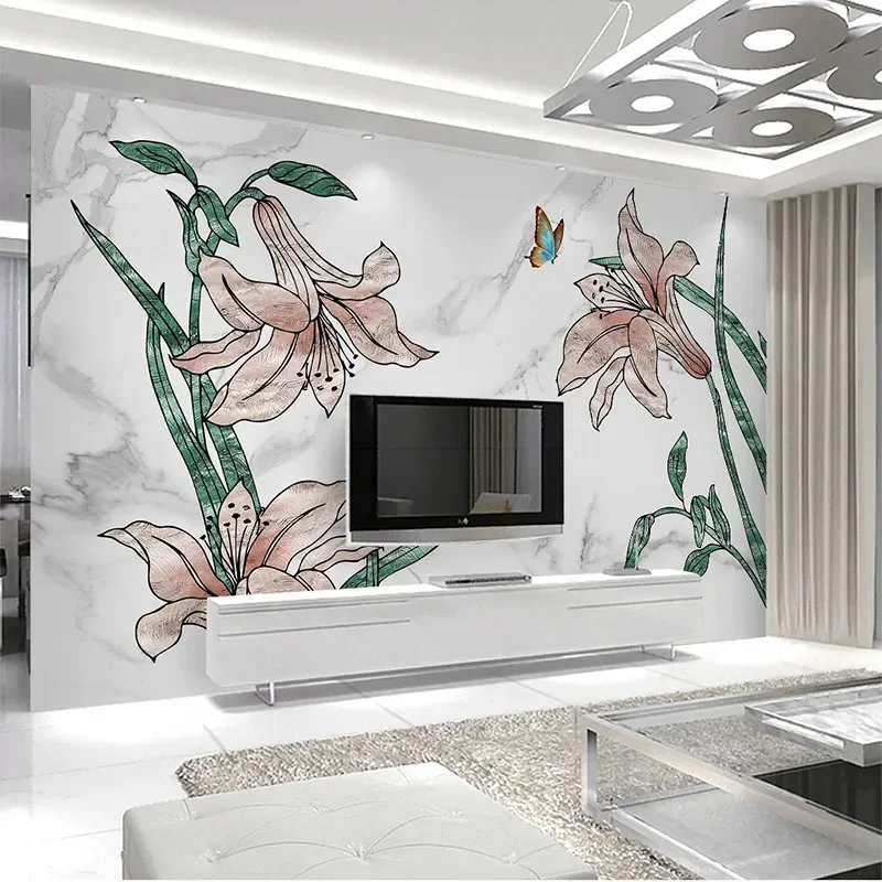 

Custom Any Size Mural Wallpaper Metal Jazz White Marble New Chinese Floral Background Wall For Bedroom Papel De Parede Tapety 3D