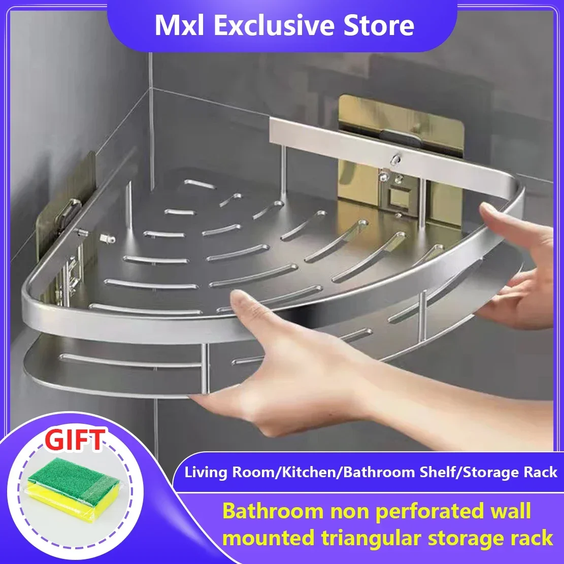 Bathroom Shelf Aluminum Alloy Shampoo Rack Makeup Storage Organizer Shower Shelf Bathroom Accessories No Drill Wall Corner Shelf