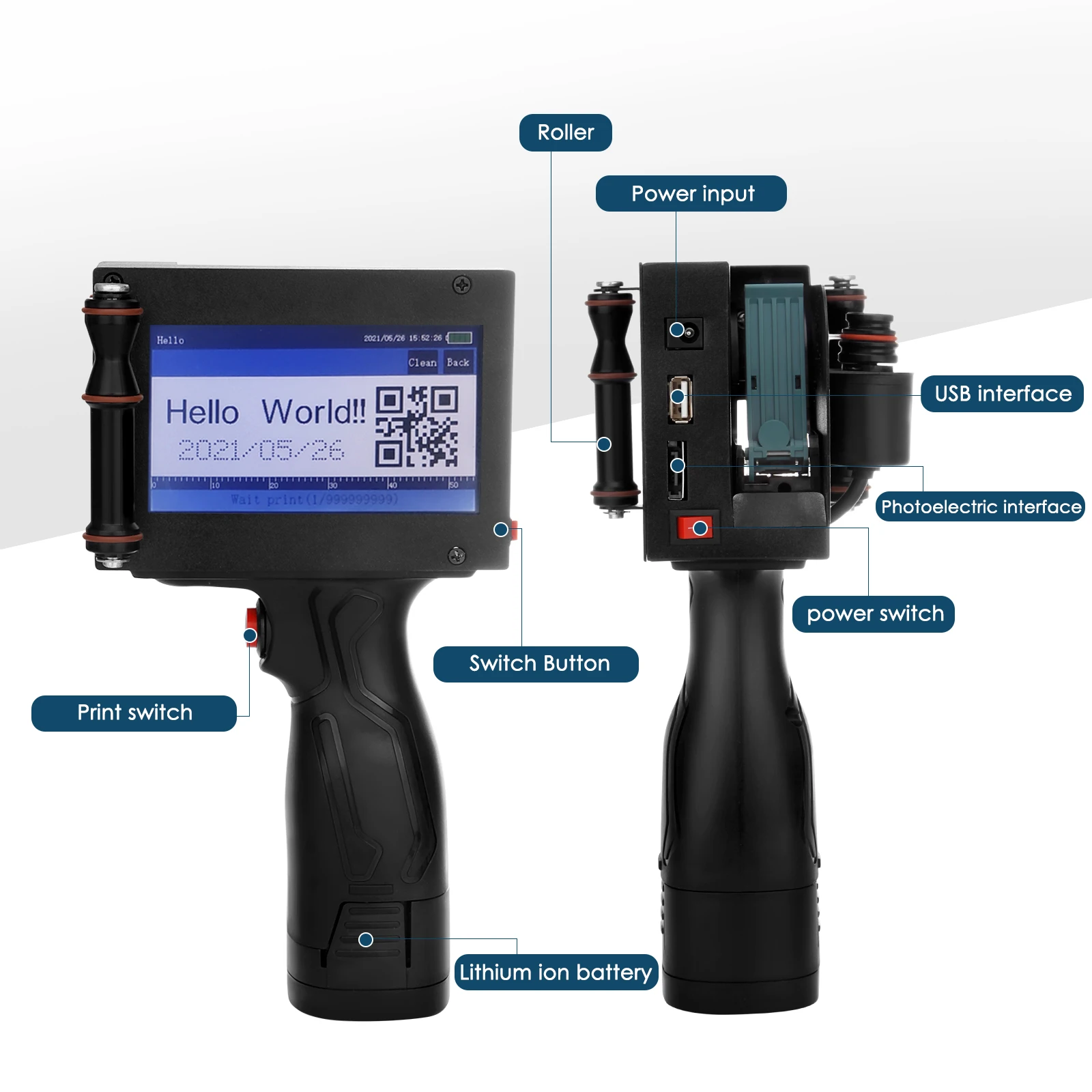 SL-127 Touch Inkjet Portable Hand Jet Handheld Printer For Logo/ Expiry Date/Batch Code/Serial Number/Label/Barcode/QR Code