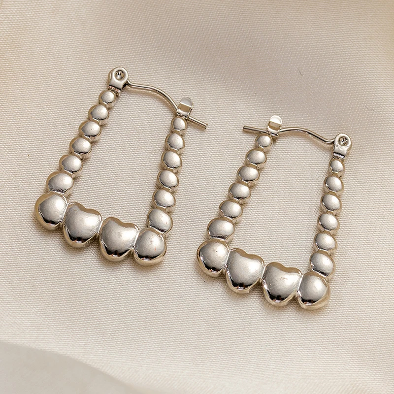 ANENJERY 316L Stainless Steel Hollow U-shaped Irregular Texture Earrings for Women Special Niche Jewelry Gifts Wholesale