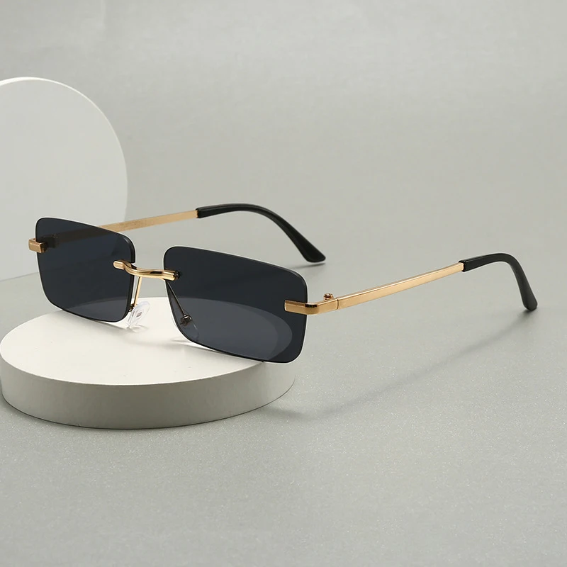 Modische randlose rechteckige Sonnenbrille für Damen und Herren, leichter Metallrahmen, lässige Alltags- und Outdoor-Brille.