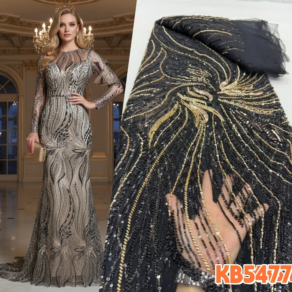 

Ткань с вышивкой бисером цвета оранжевого пламени, ярко-розовая африканская тюлевая ткань с пайетками, французская сетчатая ткань для пошива свадебных платьев KB5477